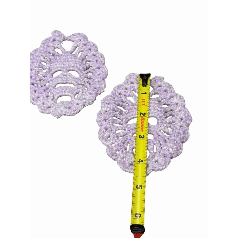 Handmade Crochet Coasters SKULLS purple light set of 2
